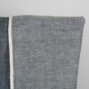 Linen wool fabric blueish-black and white herringbone lighter side