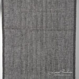 Svartgrått linstoff med gjennombrutte striper 7 Black grey linen fabric with azure stripes.