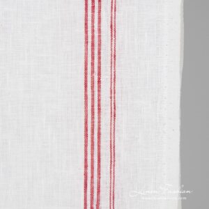 White linen fabric in crimson stripes