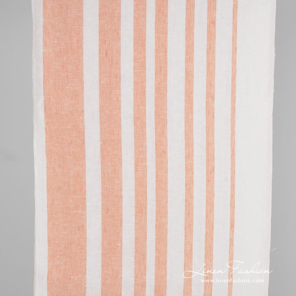 Linen fabric with nude brown stripes