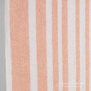 Linen fabric with vertical rosy stripes, perfect for kitchen towels