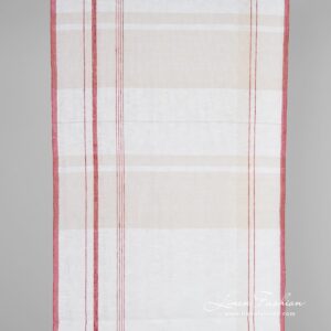 Linen fabric with grey and red stripes