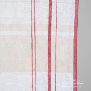 Linen fabric with grey and red stripes, highly absorbent