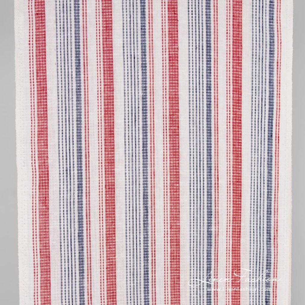 Linen fabric in red and blue stripes