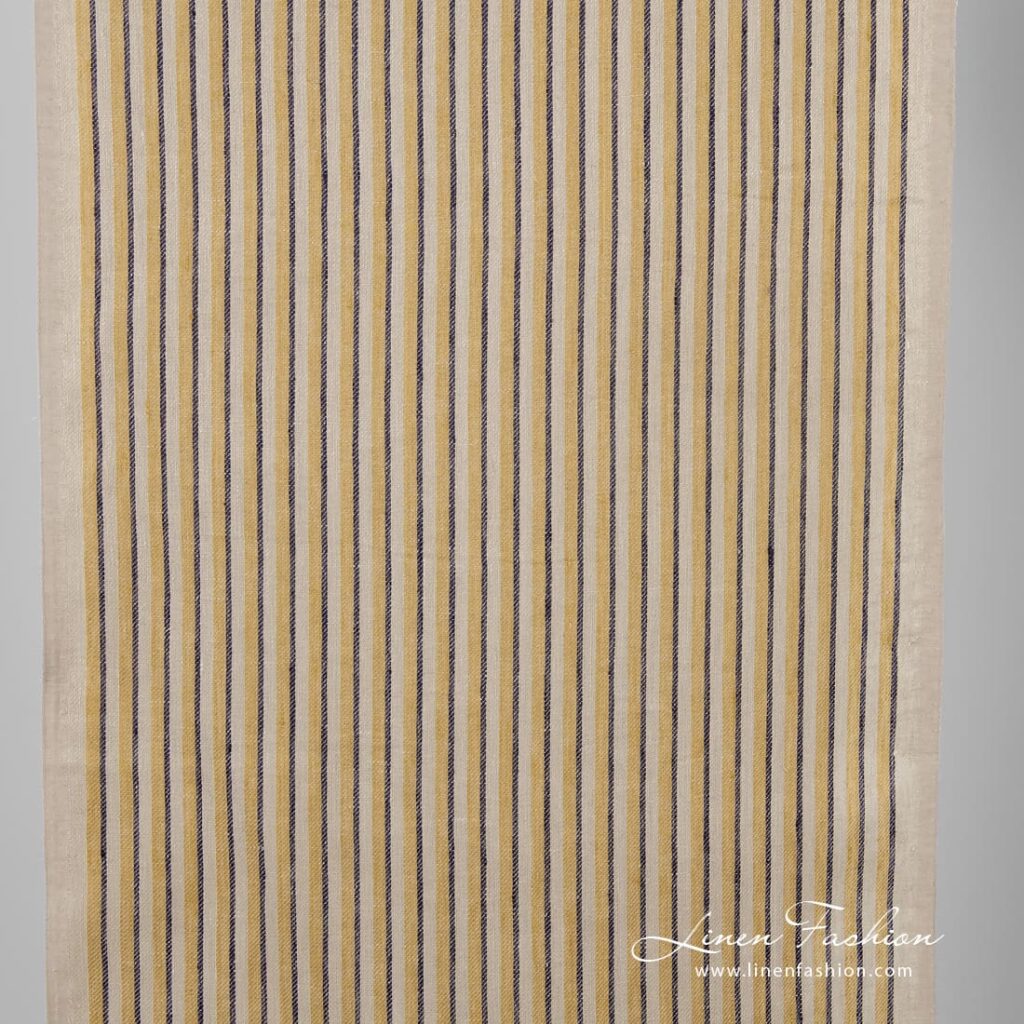 Narrow Linen Fabric In Brown, Yellow Stripes