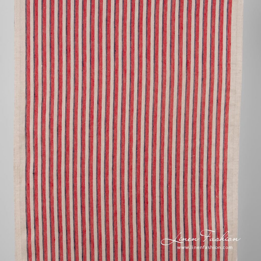 Narrow linen fabric in brown and red stripes