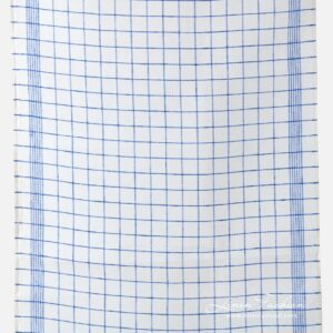 Narrow off white linen fabric in blue checks.