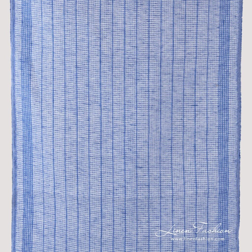 Narrow blue white linen fabric with blue stripes.