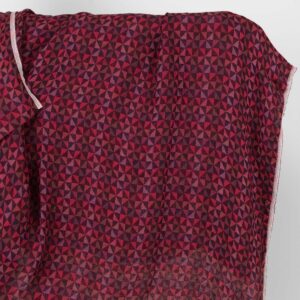 Jacquard linen fabric in dark red triangles washed