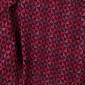 Jacquard linen fabric in dark red triangles washed, 100% linen