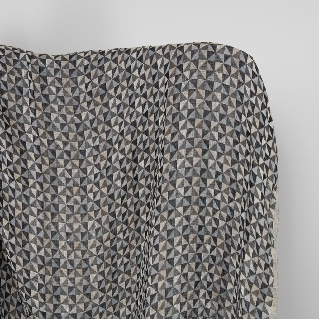 Washed linen fabric black grey jacquard triangle pattern