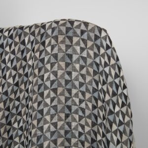 Washed linen fabric black grey jacquard triangle pattern, double-layer