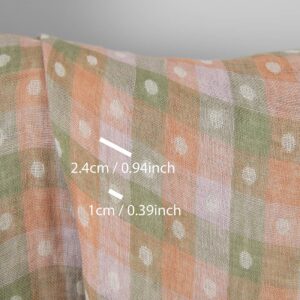 Washed linen fabric light orange and green checks, with measurements
