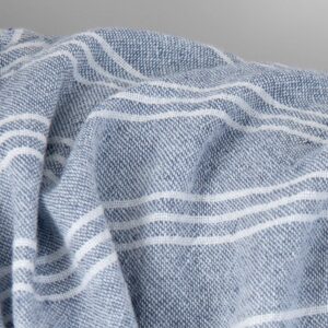 Wide washed linen cotton fabric blue with white stripes, specially washed soft to touch