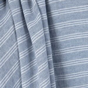 Wide washed linen cotton fabric blue with white stripes, natural fibre