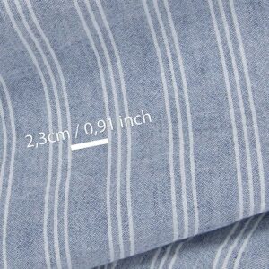 Wide washed linen cotton fabric blue with white stripes, with measurements