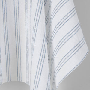 Wide washed linen cotton fabric white with blue stripes, extra wide