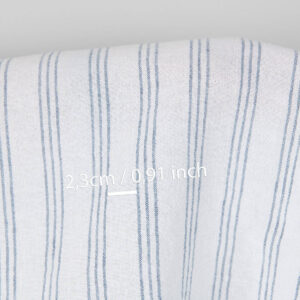 Wide washed linen cotton fabric white with blue stripes, with measurements