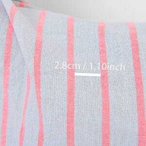 Lin-bomullsstoff lys grå med klare røde striper, vasket