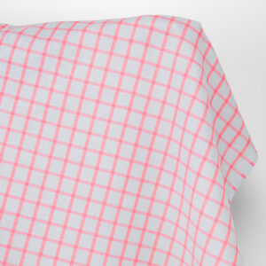 Lin-bomullsstoff lysegrå med klare røde ruter