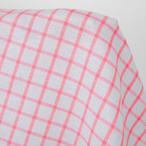 Lin-bomullsstoff lysegrå med klare røde ruter