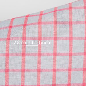 Lin-bomullsstoff lysegrå med klare røde ruter