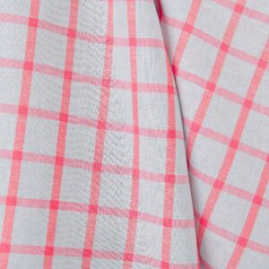 Lin-bomullsstoff lysegrå med klare røde ruter