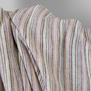 Lin hamp stoff flerfarget med mørkeblå striper vasket 11 Linen hemp fabric multicolour with dark blue stripes washed, soft to touch