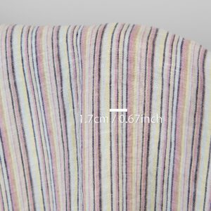 Lin hamp stoff flerfarget med mørkeblå striper vasket 12 Linen hemp fabric multicolour with dark blue stripes washed, with measurements