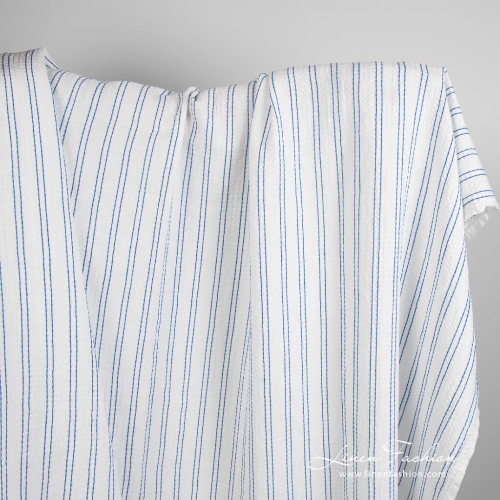 Cotton hemp fabric in blue stripes
