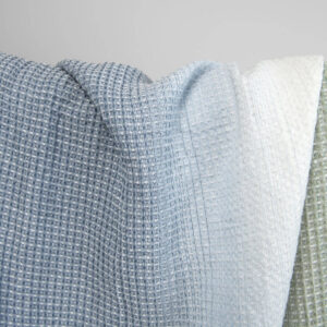Bomull hamp vasket vaffelvevd blågrønn stoff 7 cotton hemp waffle fabric, green, blue, off white