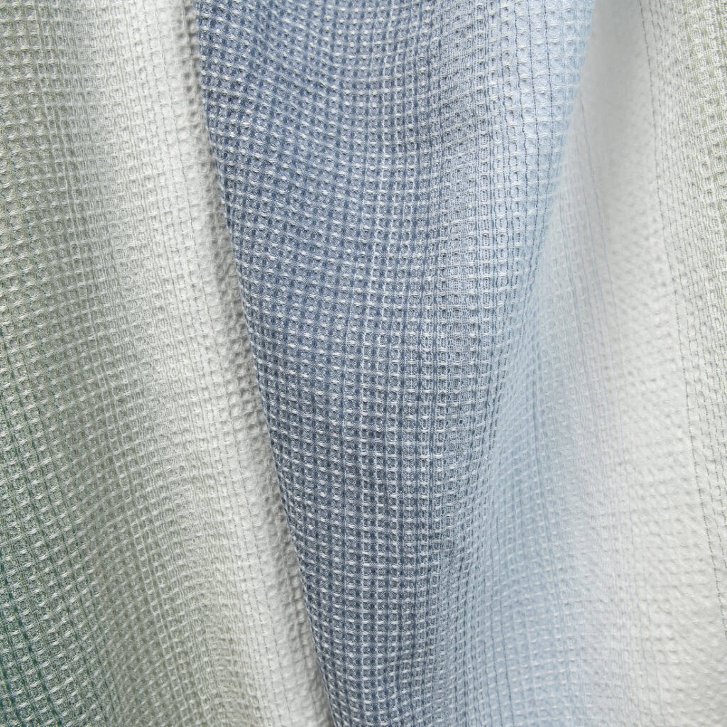 Bomull hamp vasket vaffelvevd blågrønn stoff 4 cotton hemp waffle fabric, soft structure