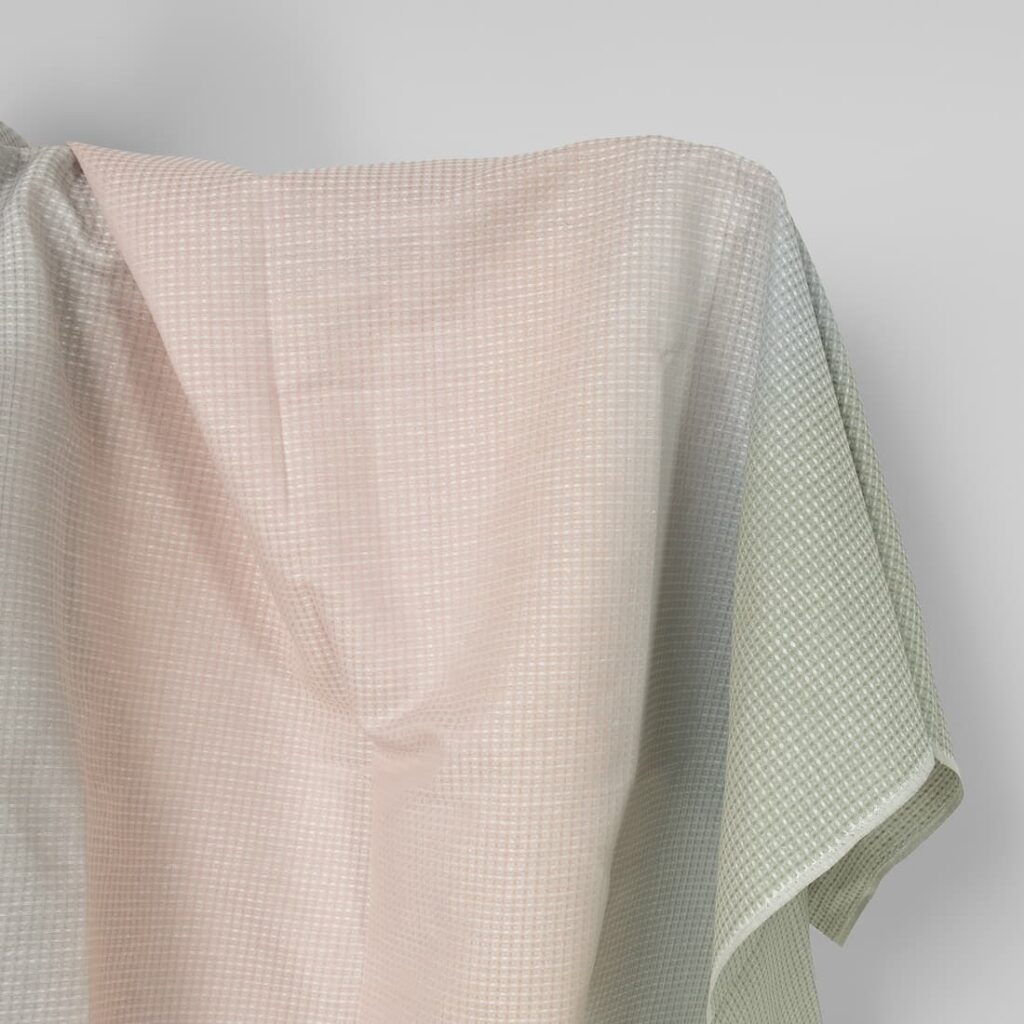 Cotton-hemp waffle fabric pink green gradient
