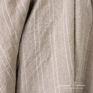 Naturlig linstoff i striper, vasket 11 Natural color linen fabric in stripes, high quality