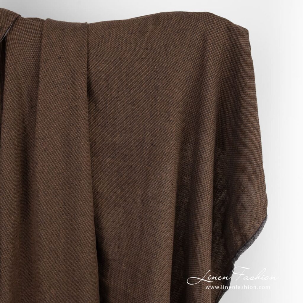Brown linen fabric in twill weave pattern