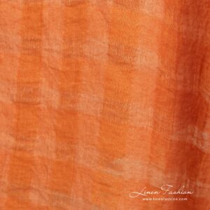 Orange linen fabric in transparent checks, perfect for clothes, curtains, scarves, tablecloths