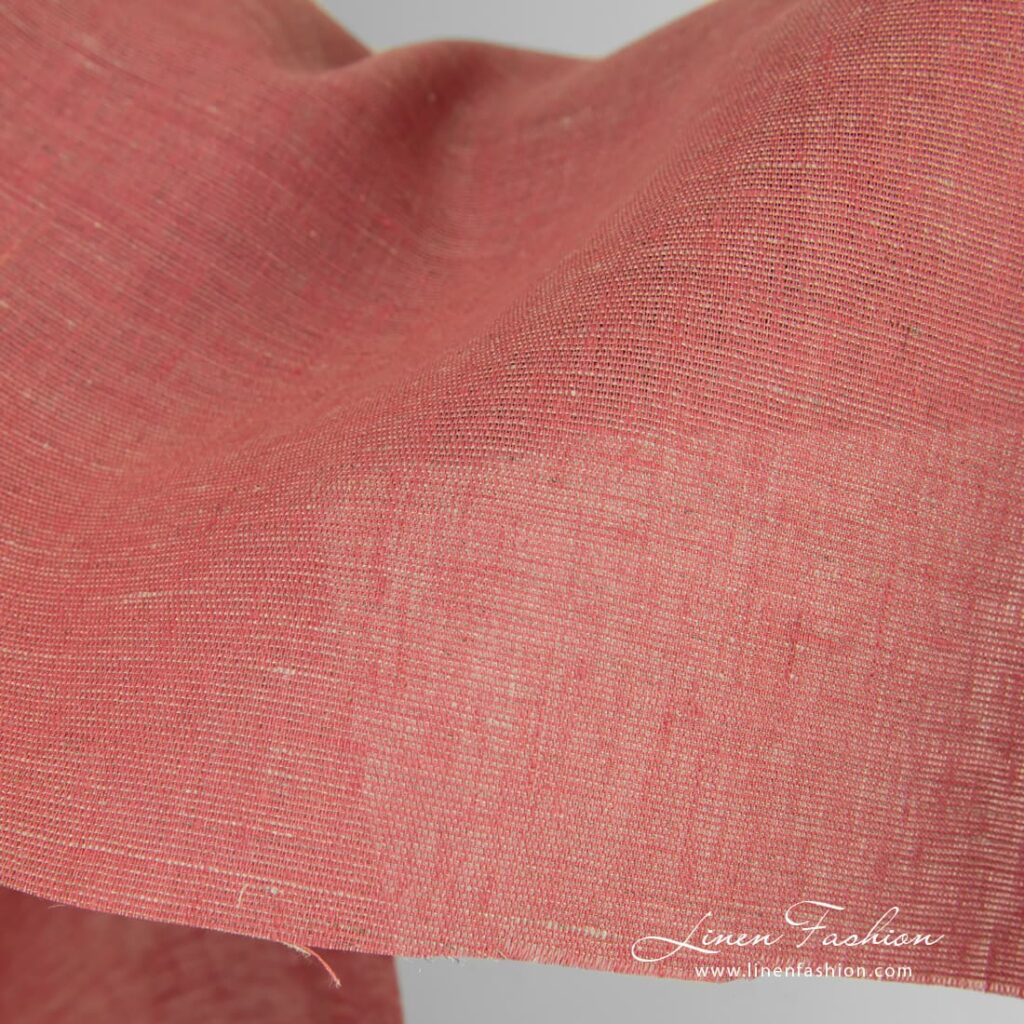 Grårosa linstoff i melange 3 Greyish rosy linen fabric, plain weave pattern