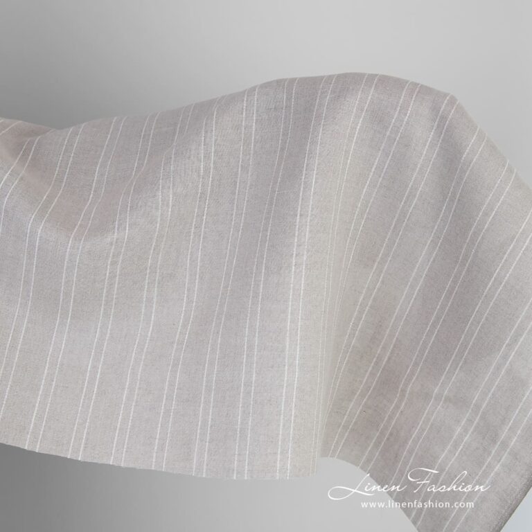 Natural color linen fabric in white stripes