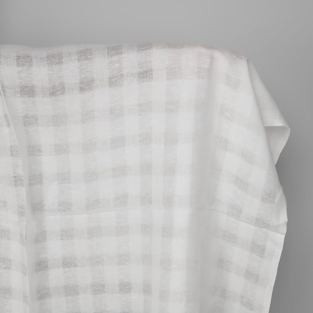 Linen fabric optical white transparent checks