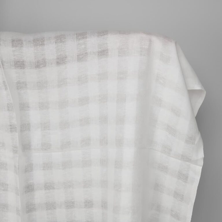 Linen fabric optical white transparent checks