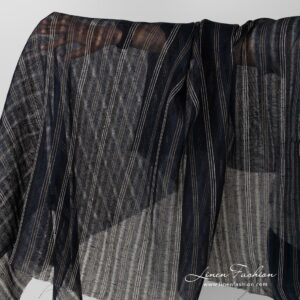 Transparent navy linen fabric, striped.