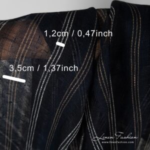 Striped 100% linen fabric in navy colour.