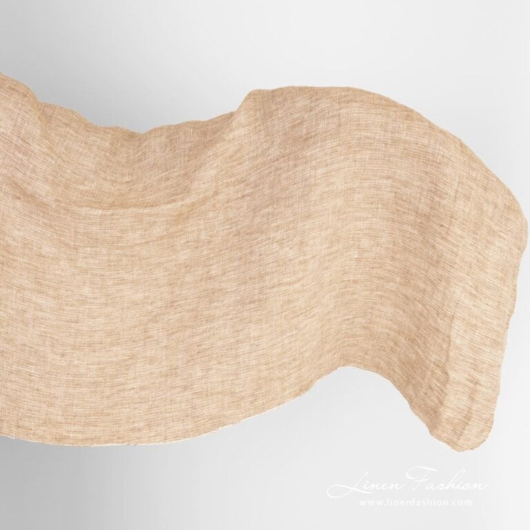Linen fabric in light brown, light sand and white colors