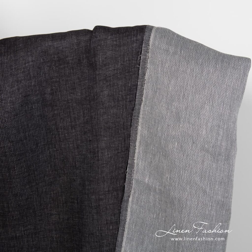 Black grey two sided linen fabric.