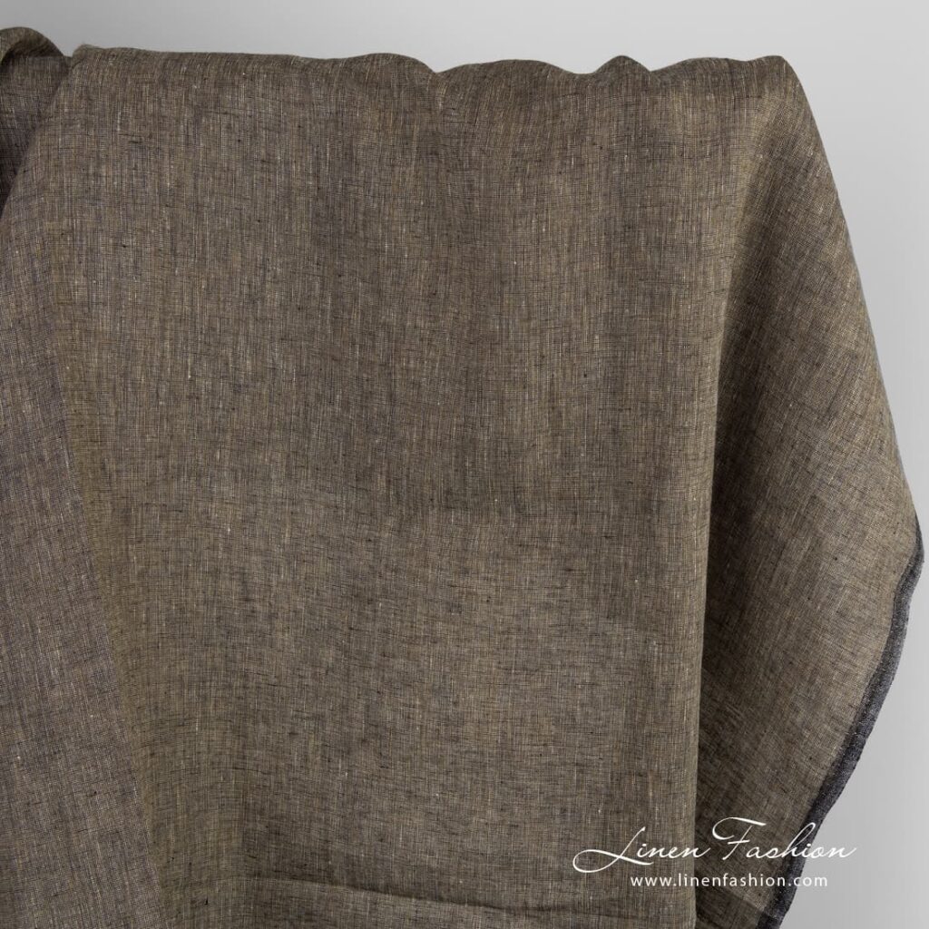 Linen fabric in yellow and brown melange