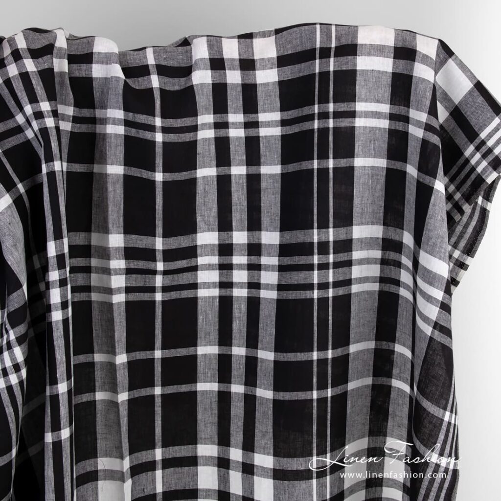Linen fabric in black checks