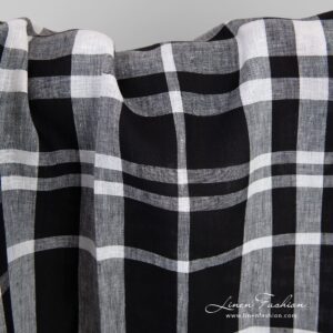 Linen fabric in black checks, perfect for clothes and home textile