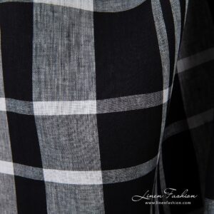 Black linen fabric in checks