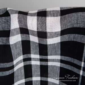 Linen fabric in optical white and black checks