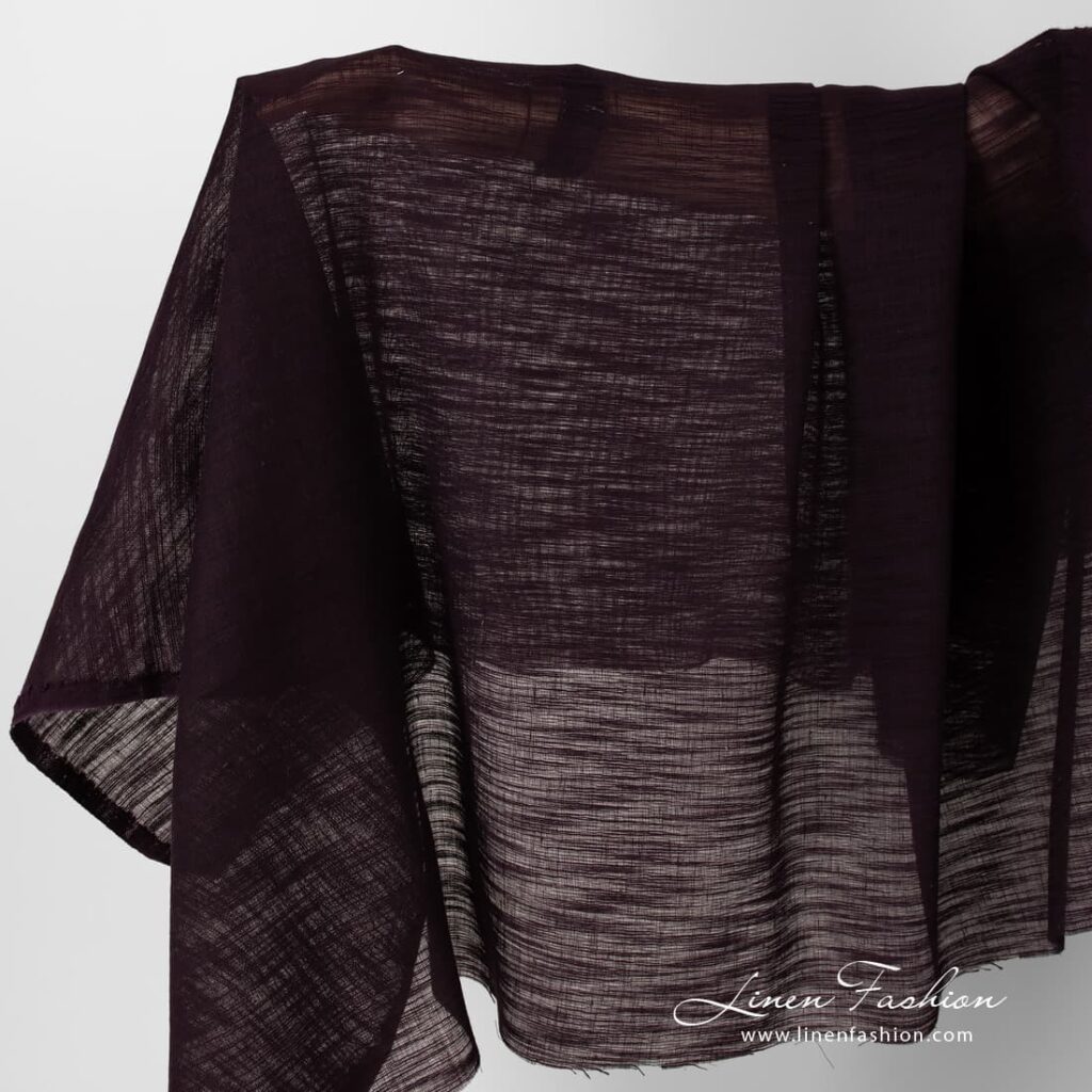 Eggplant colour sheer linen cotton fabric.